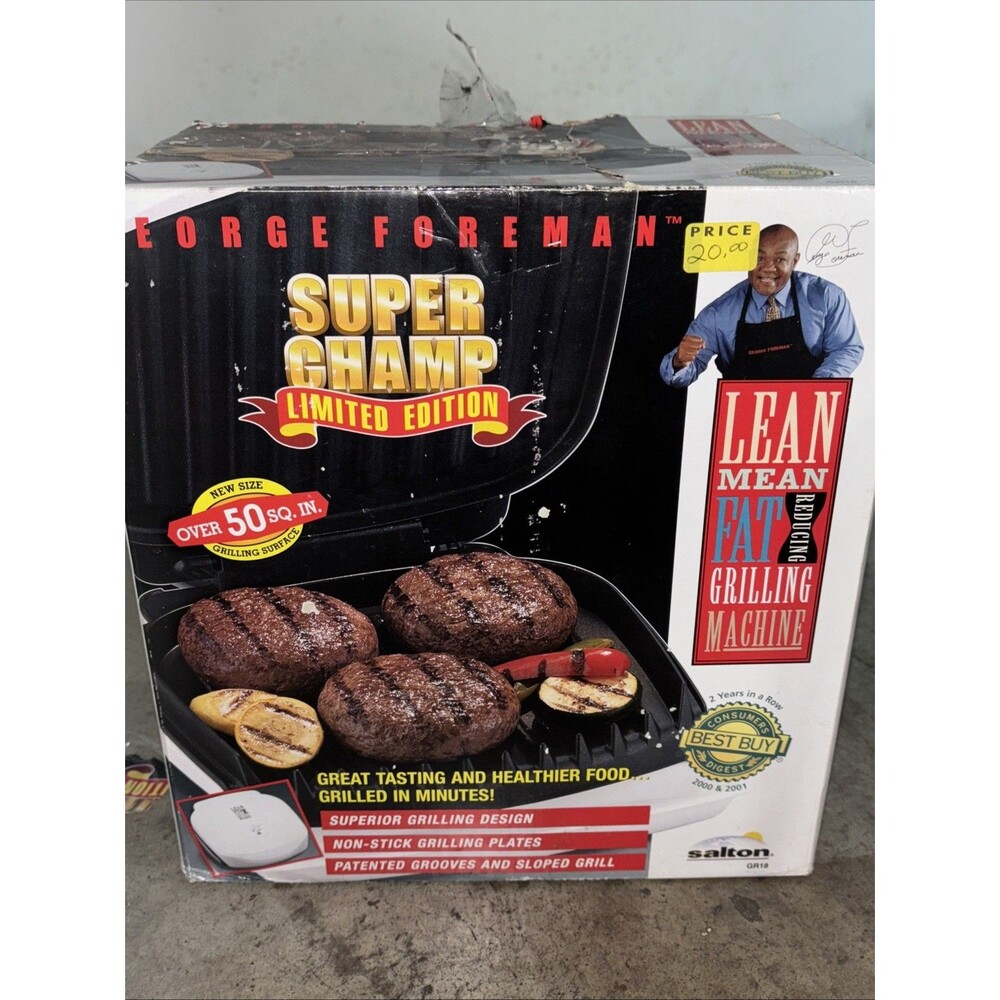George Foreman Super Champ Indoor Grill White GR12 Limited Edition 50 Sq In